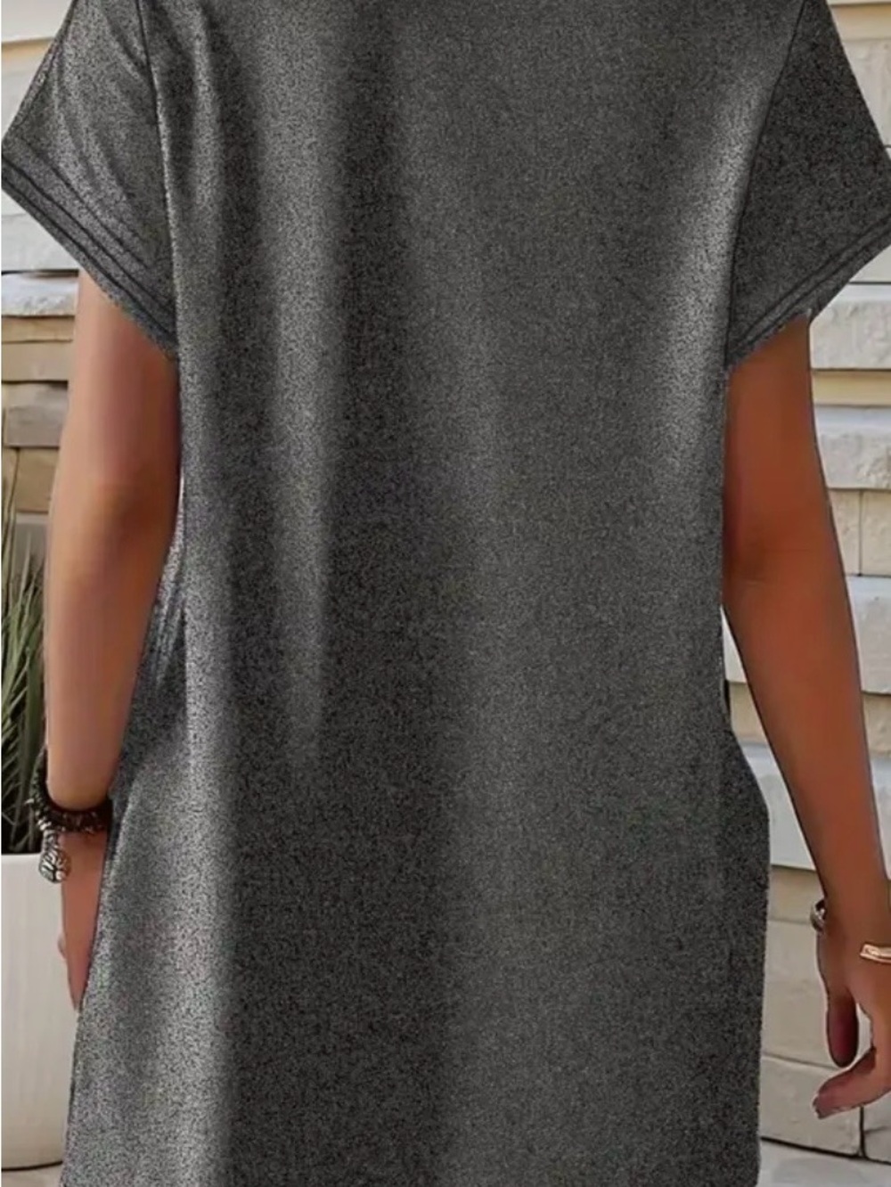 Relaxed Short Sleeve Tunic Top - Charcoal Gray
